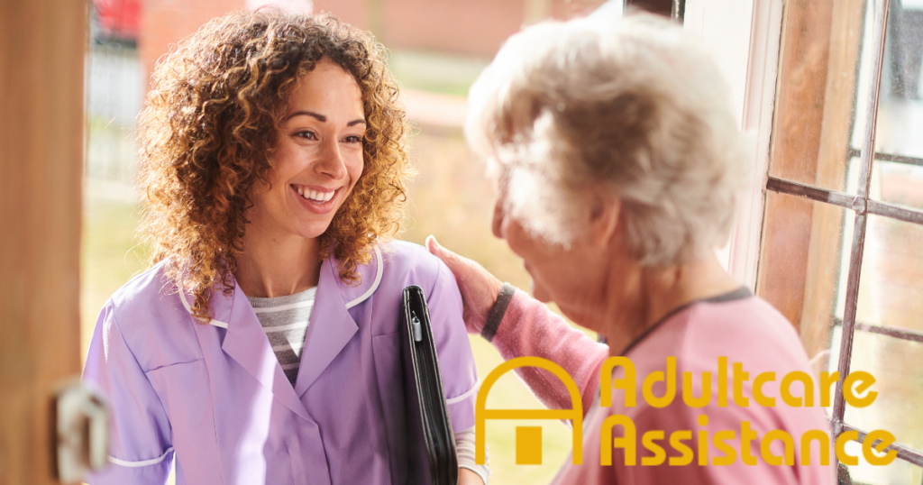 A caregiver enters a senior’s home to provide respite care services.